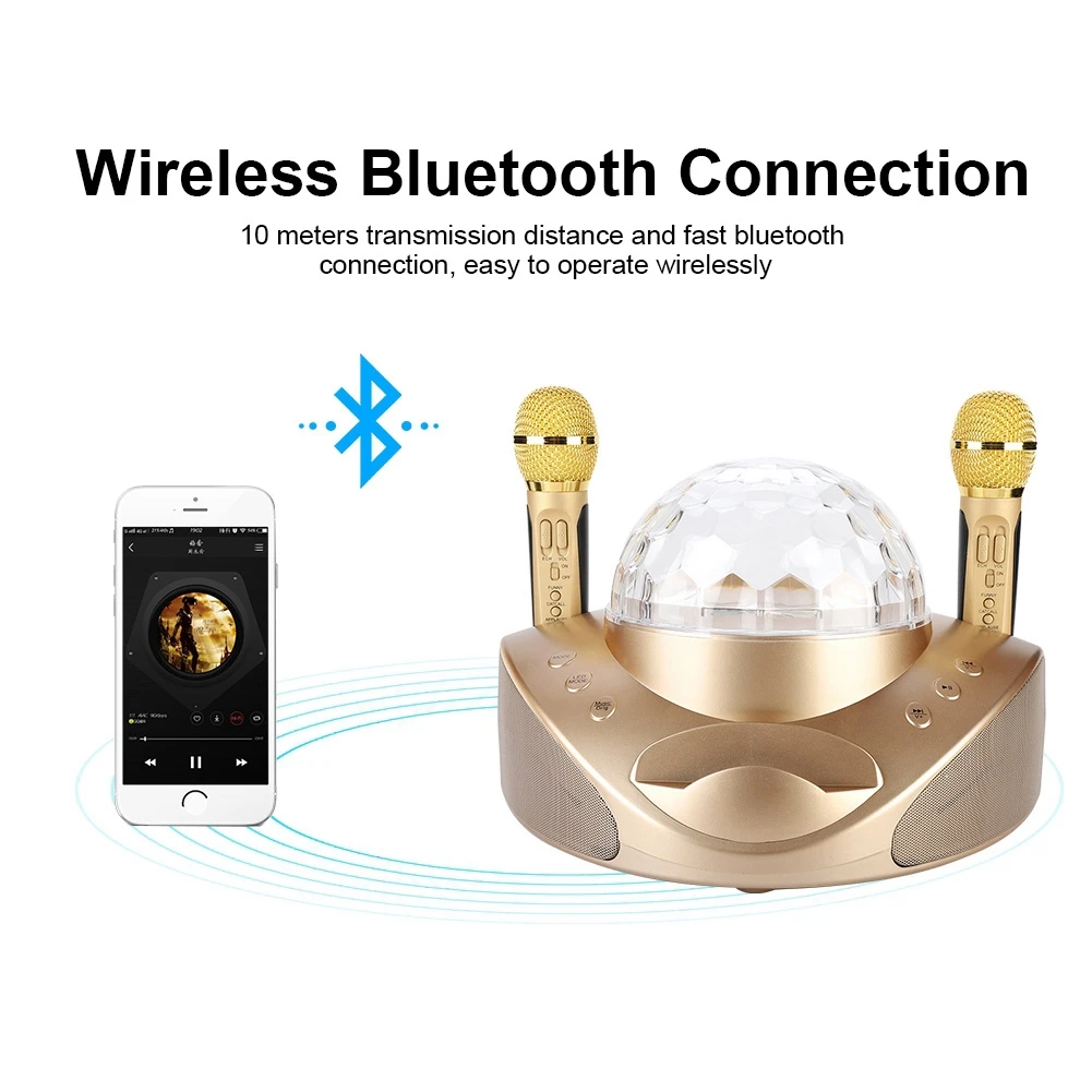 Семейный ДИСКО КТВ комплект Bluetooth караоке микрофон Набор двойной микрофон цветные огни с держателем телефона многофункциональный усилитель СПИК