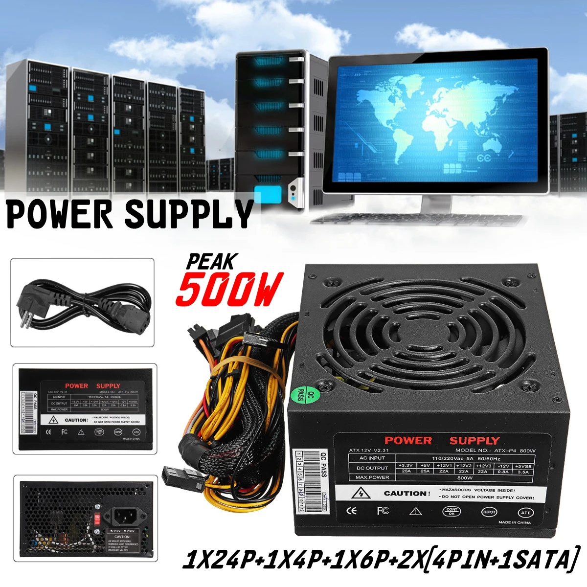 

Black Max 500W PSU /PFC/ATX 24Pin SATA Gaming PC Power Supply For Intel AMD Computer Power Supply