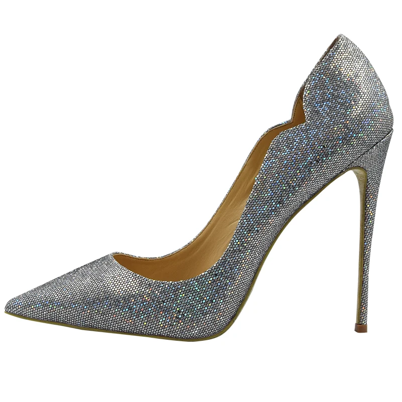 Size 34-45 Sequined Cloth Wave Style Elegant Glitter Sequine Women High Heels Dress Shoes | Обувь