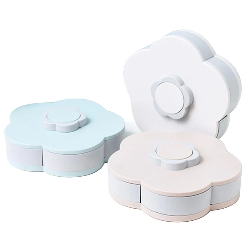 

Flower shape Candy Box Creative Rotary Switch storage plate home Snacks partition organizer box Beautiful Wedding candy Tray