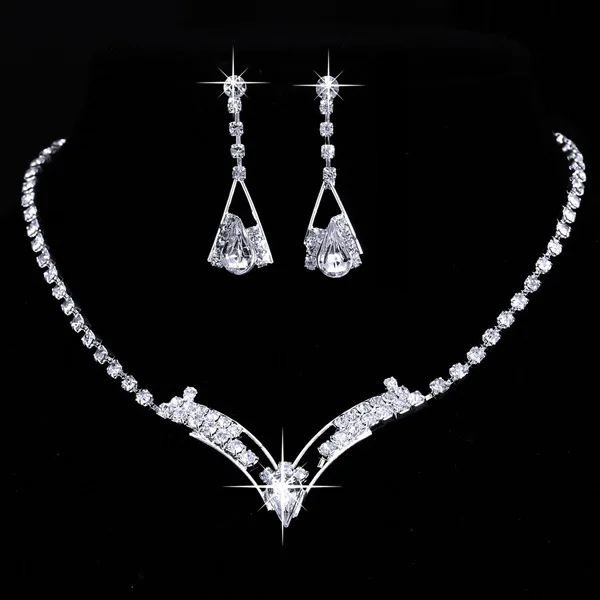 Yudelena Stunning Wedding Water Drop Necklace Earrings Woman Party Crystal Jewelry Rhinestone Sets | Украшения и аксессуары
