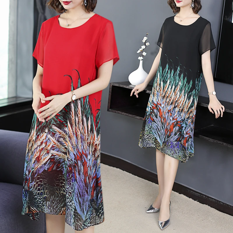 

2019 Women Summer Dress Floral Print A-line Dress Casual O-neck Short Sleeve Loose Dresses Long plus size Vestidos