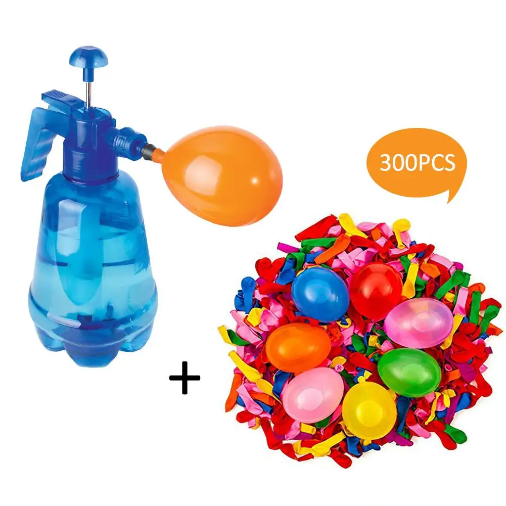 300 pièces ensemble bleu enfants ballon d'eau pression arroseur 3 en 1 pompe vaporisateur bouteille manuel eau gonflage balle jouet ballon