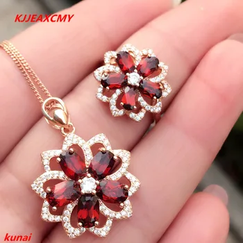 

KJJEAXCMY boutique jewels 925 silver inlaid with natural garnet ring pendant women's suit to send necklace.