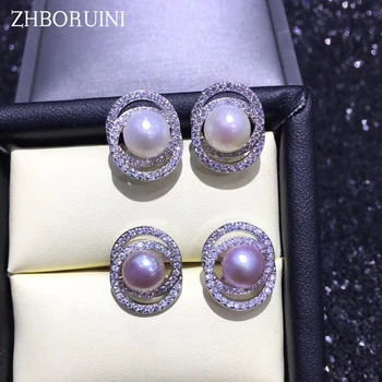 

ZHBORUINI Fashion Pearl Earrings Pearl Jewelry Ellipse zircon Earring Freshwater Pearl 925 Silver Jewelry For Women Wholesale