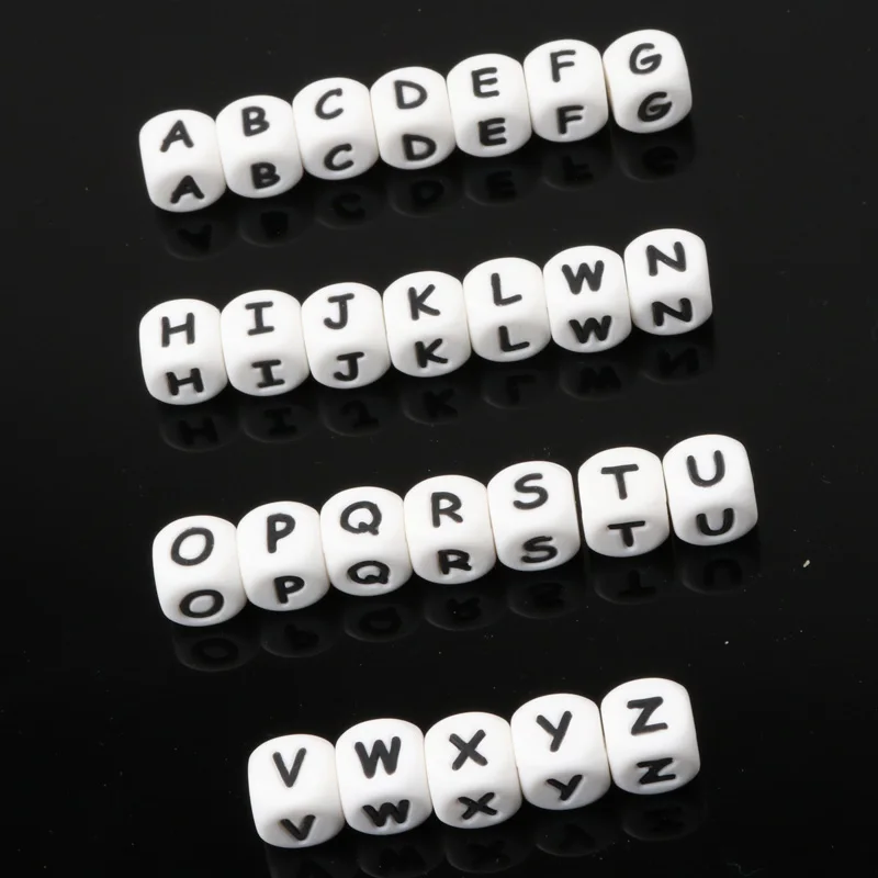 5X 12mm Safe Silicone Teething Beads For Baby Teether Pacifier letter W