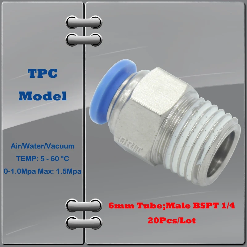 20pcs Pneumatic 6mm-1/4" BSPT Threaded Male Connector