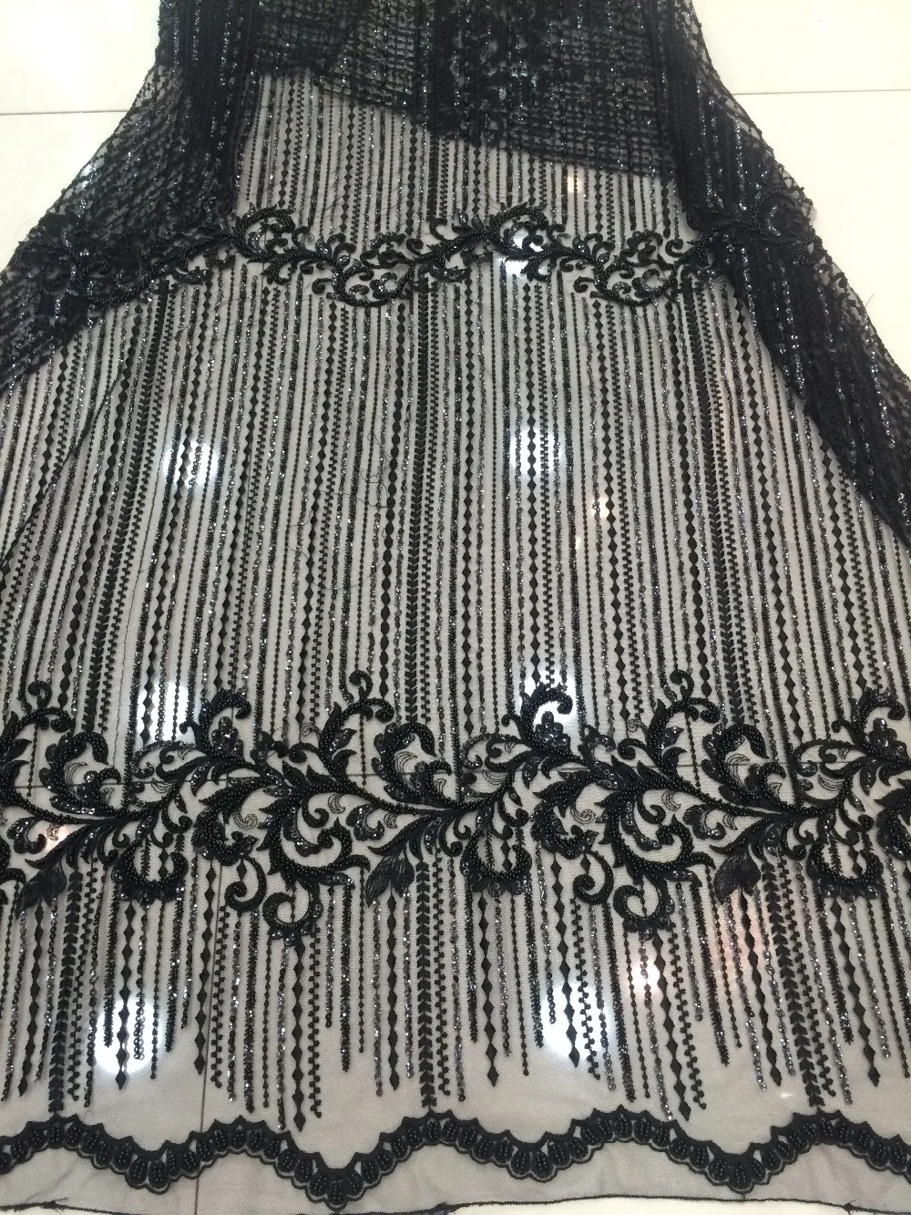 Popular with glass beads african cord lace fabric CGL 110901 2 high