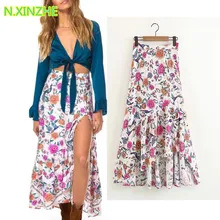 Женская одежда высокая посадка на пуговице принт Асимметричная хлопковая юбка Женская высокая уличная мода трикотажная юбка-карандаш S2824