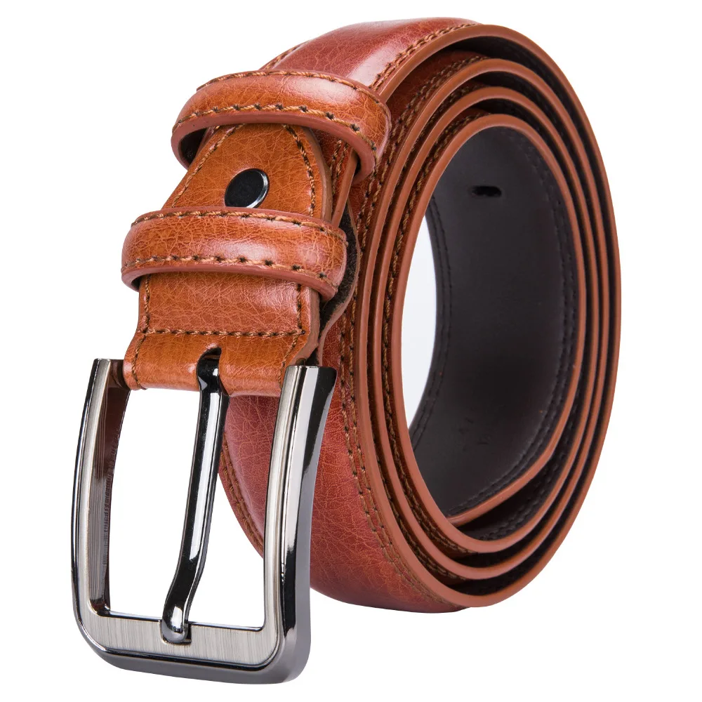 High Quality Mens Leather Casual Pin Buckle Belt for Men Orange Brown Leather Belts Men Vintage