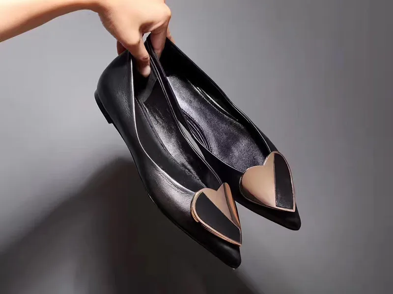 Dekoration Freizeitschuhe Marke Wohnungen Für Slip Black Herzform on Leder Echtem Heißer Frauen Ballett pink Spitz Aus Designer Y4qx7Hqvw