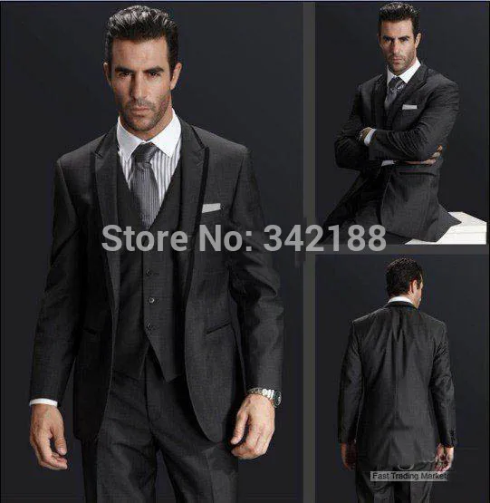 Custom Design Charcoal Groom Tuxedos Peak Lapel Groomsman/Men Suits (Jacket+Pants+Waistcoat)/best man's suit/wedding dress suitw custom design groom tuxedos groomsmen 2 buttons men wedding suits jacket pants tie waistcoat wedding men clothes