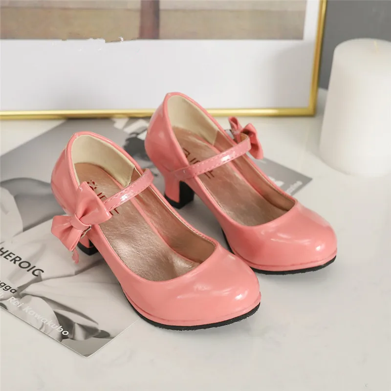 Fashion Girls Leather Shoes Autumn Bowtie Sandals 2022 New Children Shoes High Heels Princess Sweet Sandals For Girls SH19025 3