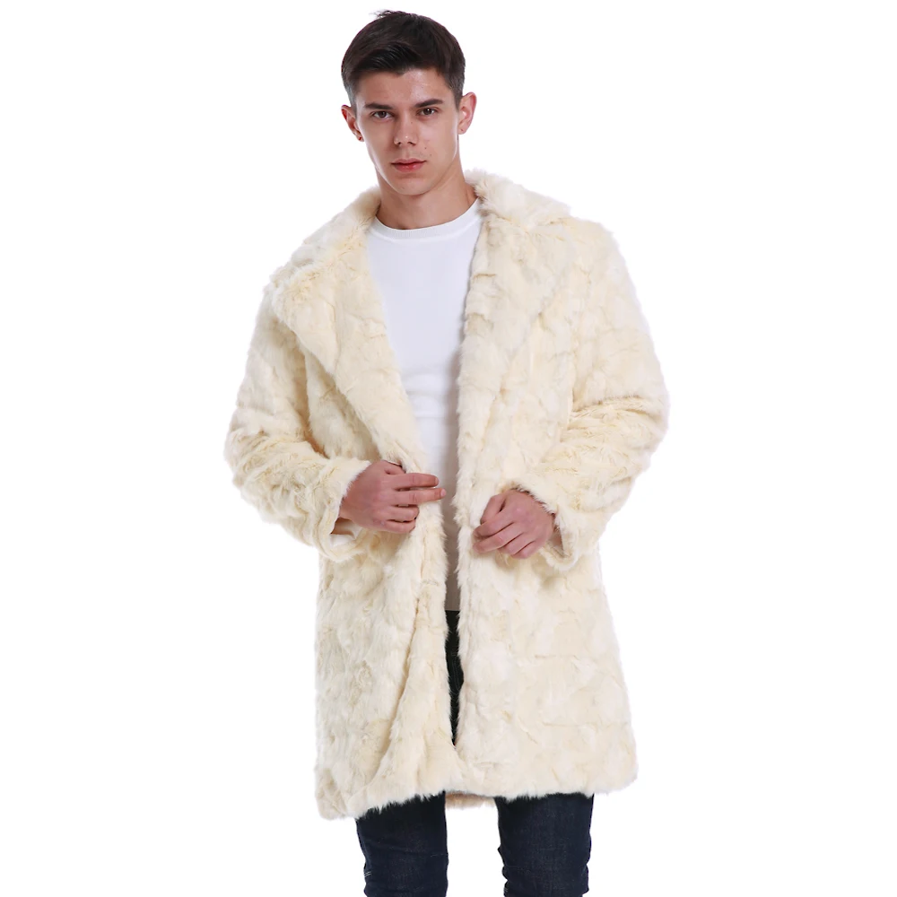 

2019 Men Furry Fur Coat Thick Warm Autumn Winter Coat Jacket Fashion Fluffy Hairy Fake Fur Coat White Turn Down Collar Outerwear