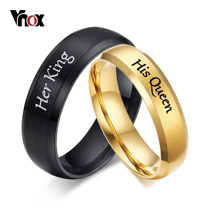 Vnox Free Engraving Wedding Rings for Women Men Stainless Steel Matt Anniversary Band Personalized Gift His Queen Her King