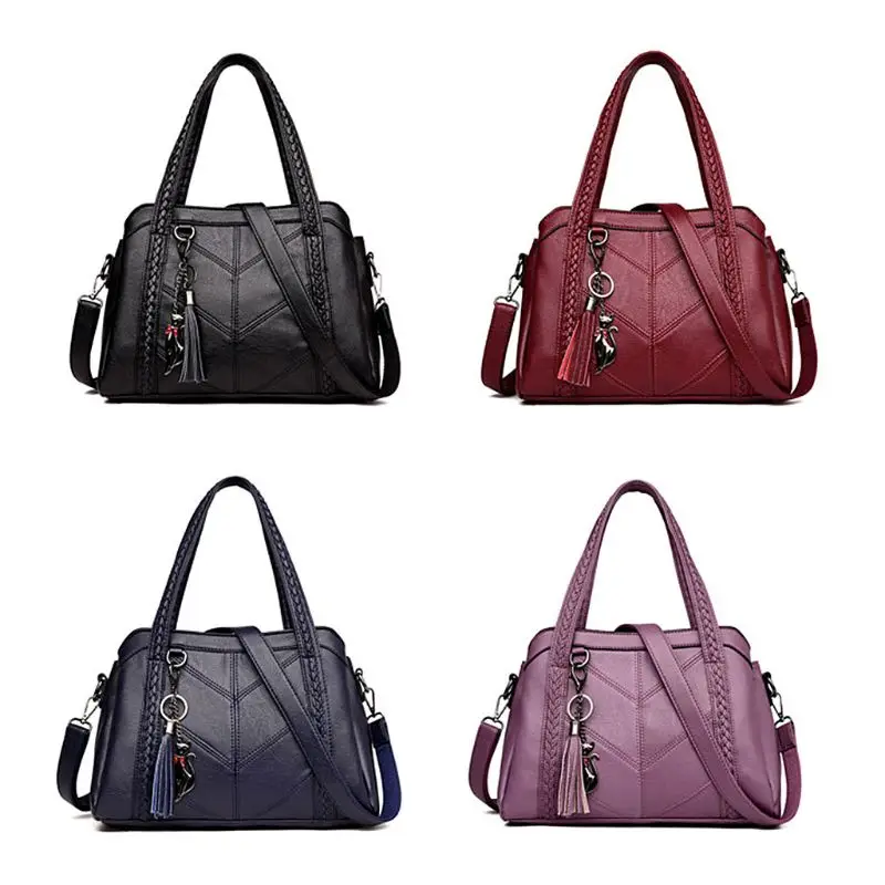 

New Women Handbag Shoulder Bags Cat Pendant Tote Purse PU Leather Top Handle Bags Messenger Hobo