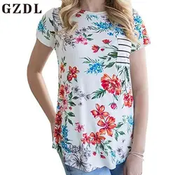 Gzdl модные летние женские печати blusas femininas Повседневное o Средства ухода за кожей шеи короткий рукав multi Рубашки для мальчиков Для женщин