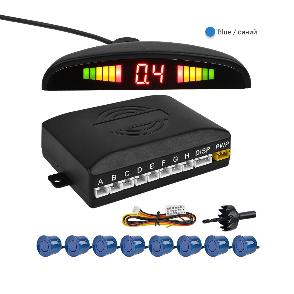 AOSHIKE светодиодный датчик системы парковки с 8 датчиками s Реверсивный резервный автомобильный парковочный радар дисплей 22 мм с зуммером спереди - Название цвета: blue