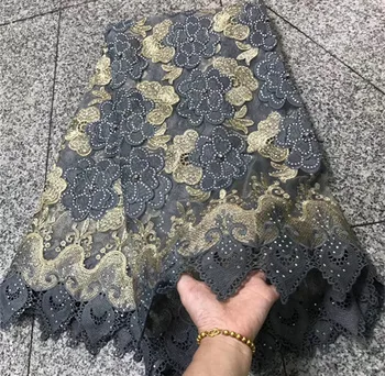 

Latest african laces 2018 african french lace fabric with stone high quality 5yards nigerian lace fabrics for dress WD-A21