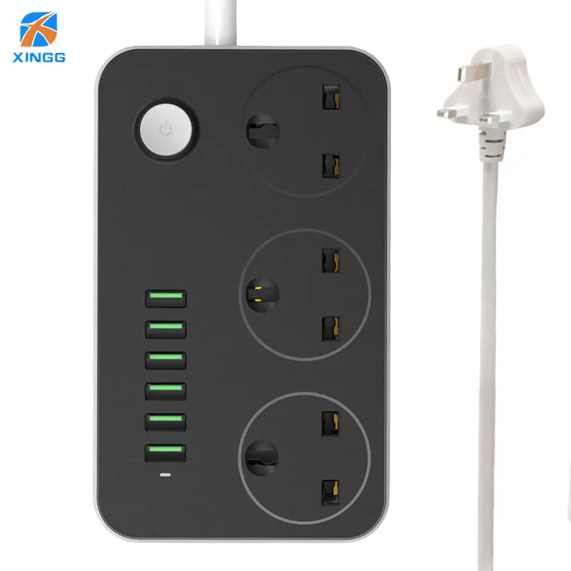 

2M Cable 10A UK Power Strip Socket Fast Charging 6 USB 3 Sockets Plug Interface Extension Outlet With Fire-retardant FUSE