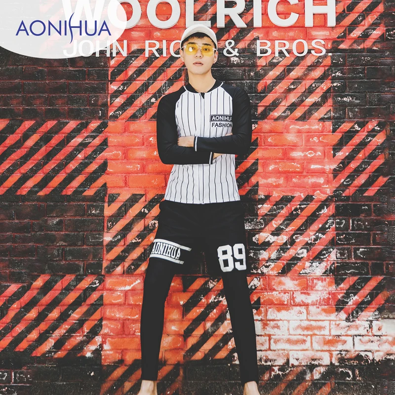 

2019 Men's Bathing Shorts Jersey Long Sleeve Pants Split Beach Pants Men's Swimming Suit Sunscreen Leisure Swimming Suit