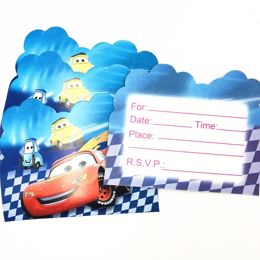 

10pcs/set Lightning Mcqueen Invitation Card Party Birthday Decoration Cartoon Theme Party Supply Festival Supplies Set