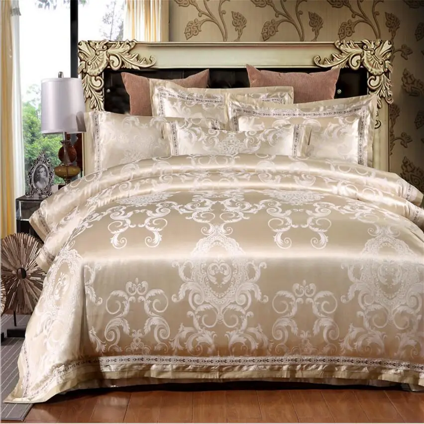 

Jacquard satin bedding sets king queen size 4pcs Noble bedclothes bed cover duvet cover bed sheet Pillowcases Cotton