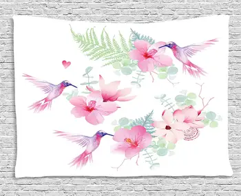 

Decorations Tapestry Tropical Flowers Flying Hummingbirds Wild Nature Bare Branches Blooms Bedroom Wall Hanging Living