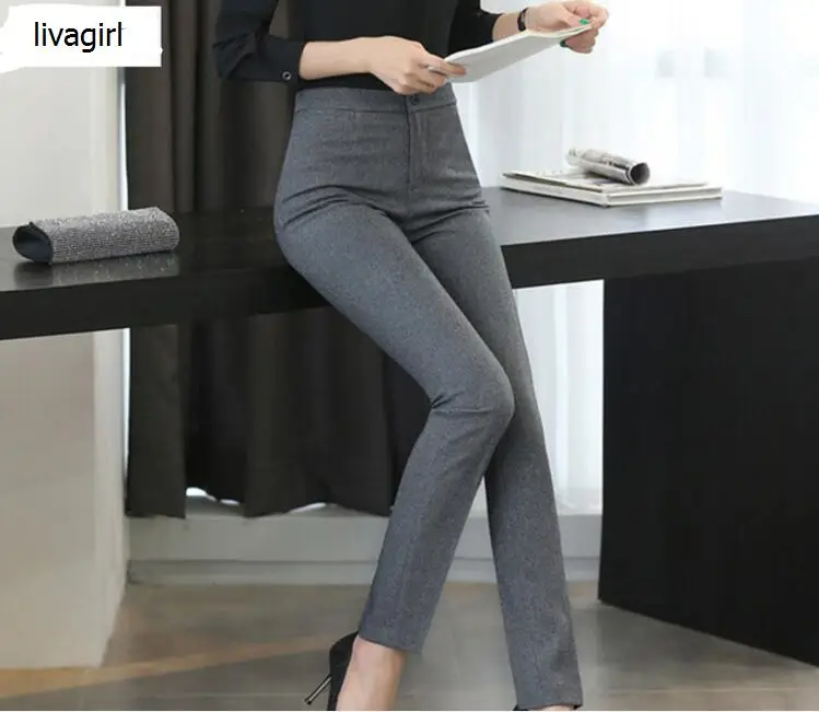 

Fashion Women trousers plus size Occupation OL spring autumn new Korean office ladies Slim Mid waist Dark gray pants