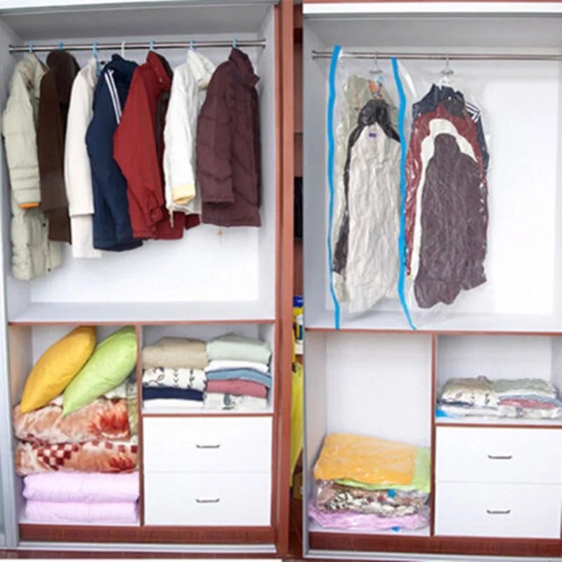 

Save Space Organizer Can Hang Vacuum Bag For Clothes Foldable Transparent Border Compression Organizer Pouch Sealed Storage Bags