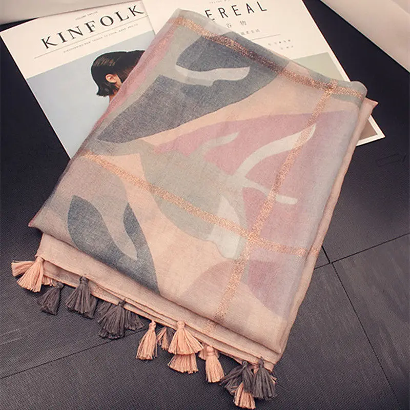 

2017hot sale nude plaid print paint tassels shawl Muslim hijab woman scarves pashmina bandana silk scarf Free Shipping 10pcs/lot