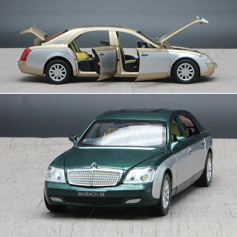 Maybach литой автомобиль, Реплика масштабная модель, 18 см игрушки для детей/мальчик с подарочной коробкой/с открывающимися дверцами/музыка/светильник/функция оттягивания