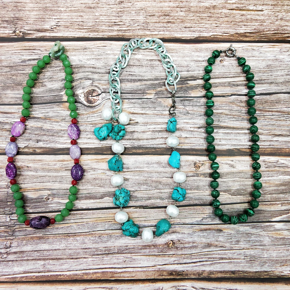 

Lii Ji Unique Natural Stone Turquoises Jades Agates Quartzs Onyx Necklace Stock sale only 1pcs each