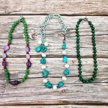 

Lii Ji Unique Natural Stone Turquoises Jades Agates Quartzs Onyx Necklace Stock sale only 1pcs each