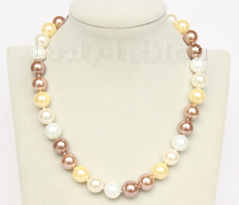 

FREE shipping>>>>>>17" 12mm round white coffee yellow south sea shell pearls necklace j9784 6.07
