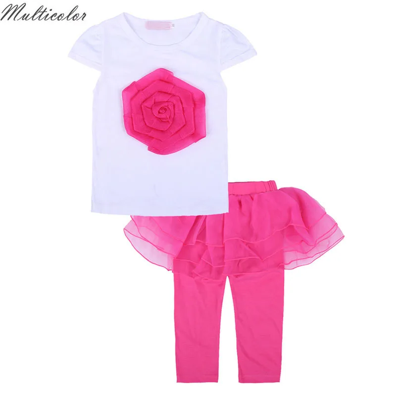 

Multicolor Baby Girl Clothes Sets New toddler girls summer clothing Short SleeveT-shirt Net yarn Dress Pant Children Clothing