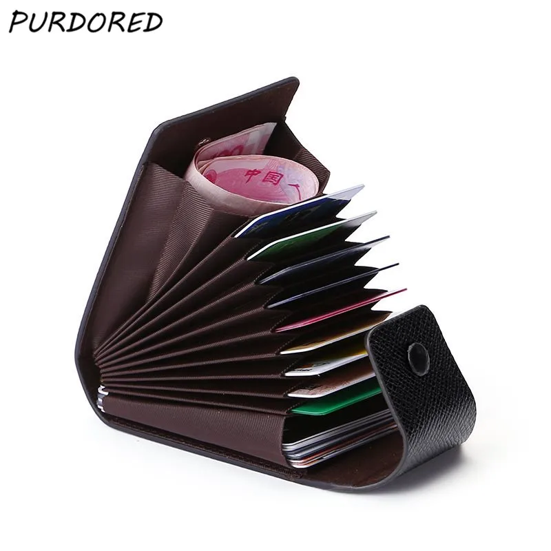 

PURDORED 1pc 11 Slots Men Card Holder PU Leather Business Card Holder Unisex Bank Credit Card Case ID Card Wallet Pasjeshouder