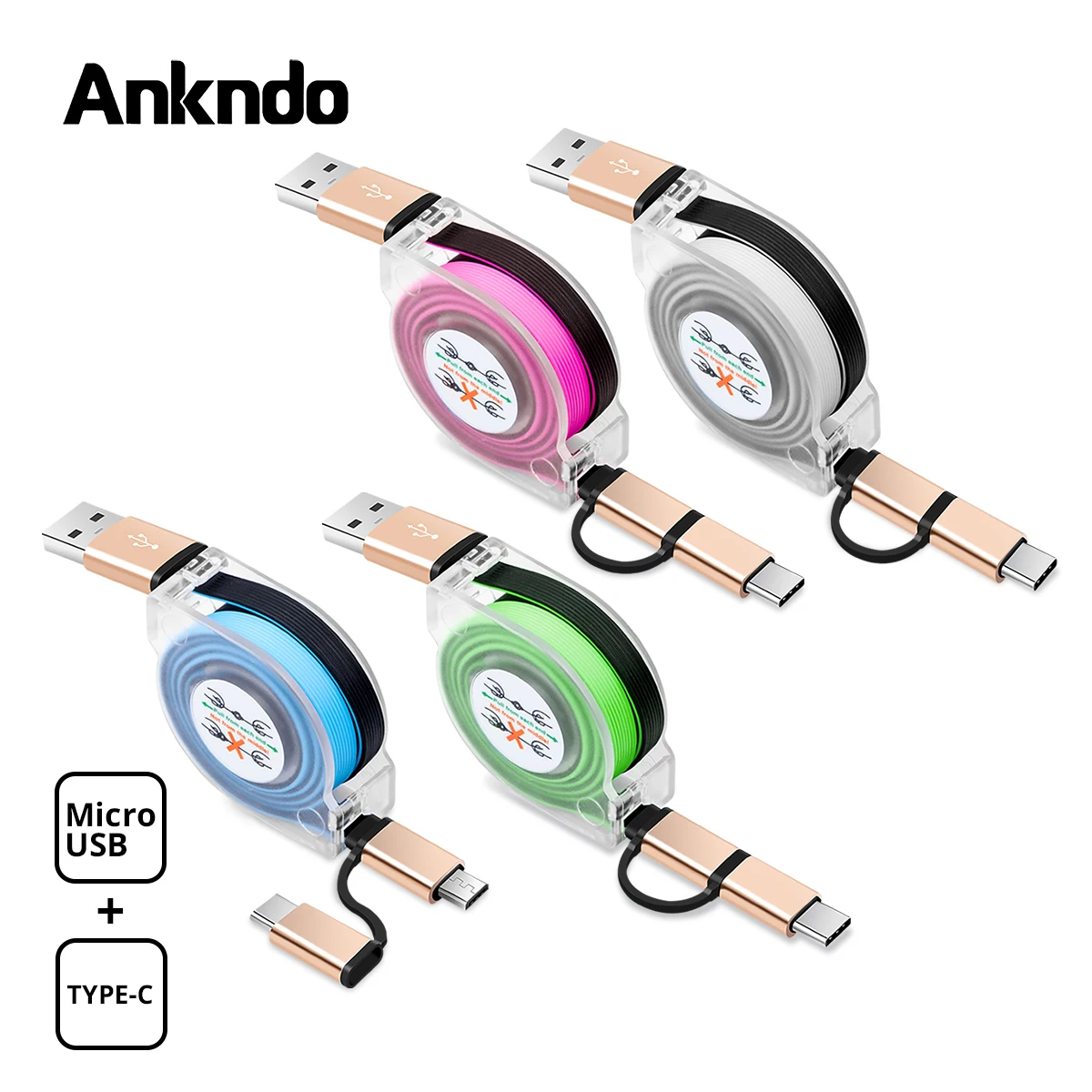 Ankndo 2 в 1 USB кабель Выдвижной usb type C Micro USB кабель Быстрая зарядка передача данных провод 1 м Мини шнур для мобильного телефона