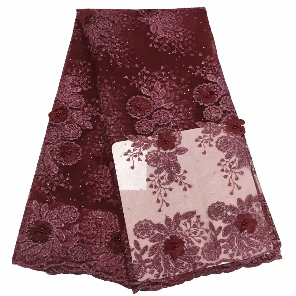 

2019 New style French Net Lace Fabric with 3D Flower African Tulle Mesh Lace Fabric High Quality Beads Nigerian Applique Lace