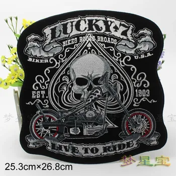 

10.5 '' inches Huge Embroidery Biker Patches for Jacket Back PUNK LUCKY 7 LIVE TO RIDE