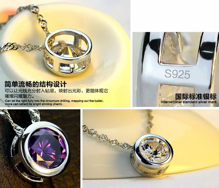 Anenjery, 925 пробы, серебряное круглое циркониевое ожерелье с подвеской для женщин, подарок 45 см, волнистая цепочка, чокер, ожерелье-колье, S-N96