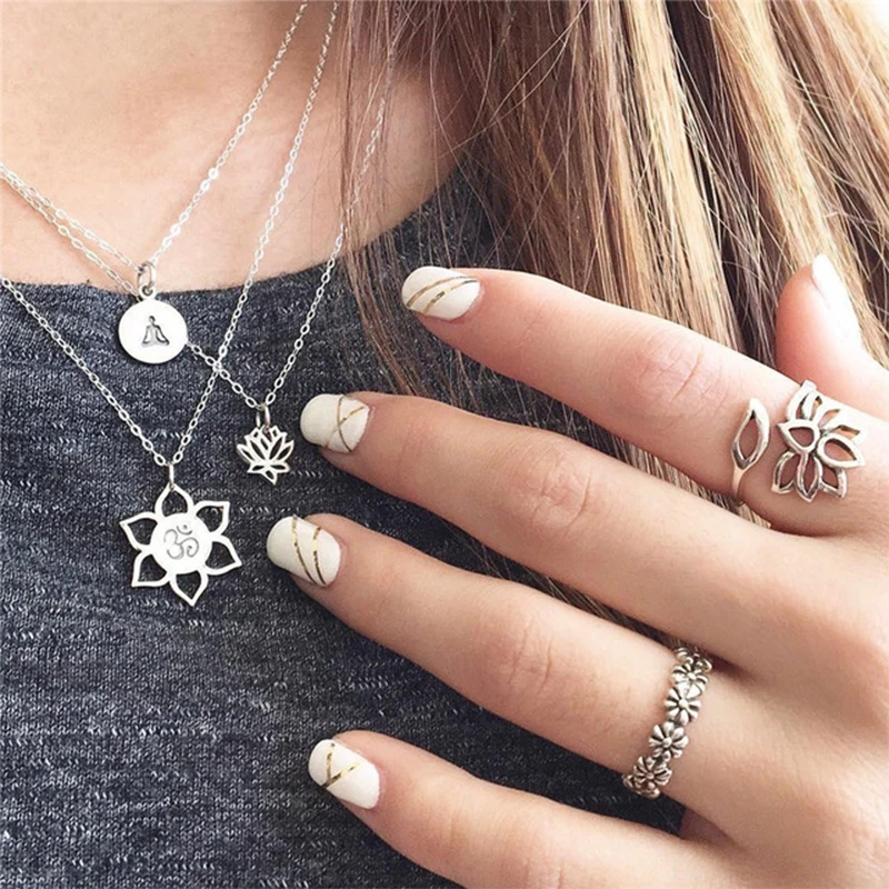 3 шт./компл. Boho Будды лотоса символ йоги Ом цепи ожерелье с подвеской для женщин