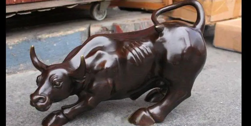 

671117027+++Large Bronze coffee Wall Street Bull OX Figure Statue 20 cm "L