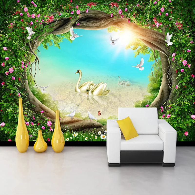 

Custom Photo Wallpaper 3D Fantasy Fairy Tales Forests Swan Mural Living Room TV Background Wall Painting Kid's Bedroom Wallpaper