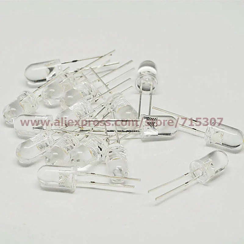 PHISCALE 50pcs 5mm white led round with domed top transparent lens high brightness 2pins though hole | Лампы и освещение