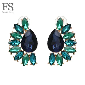 

FASHIONSNOOPS 2 Colors Shiny Crystal Pendant Maxi Statement Stud Earrings For Women Party Hot Charm Handmade Jewelry Wholesale