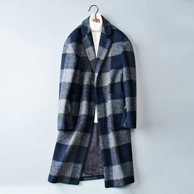Новое мужское шерстяное пальто мужские ветровки приталенное дизайнерское повседневное шерстяное клетчатое пальто для мужчин размера плюс M-3XL - Цвет: Тёмно-синий