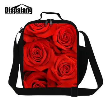 

Dispalang red rose floral printing thermal lunch bags for girl women thermo food cooler bag portable insulation package lunchbox