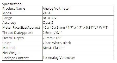 DC 3 5 V 10 V 15 V 20 V 30 V 50 V 100 V 150 V 250 V Аналоговый Панель вольт Напряжение Вольтметр Манометр 91C4