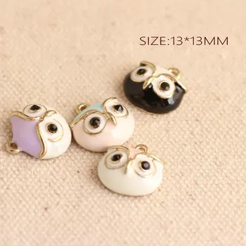 

Free Shipping 50PCS/Lot 14*13MM Cartoon Animal Owl Head Shape Oil Drop Jewelry DIY Bracelet Charm Gold Tone Alloy Enamel Pendant